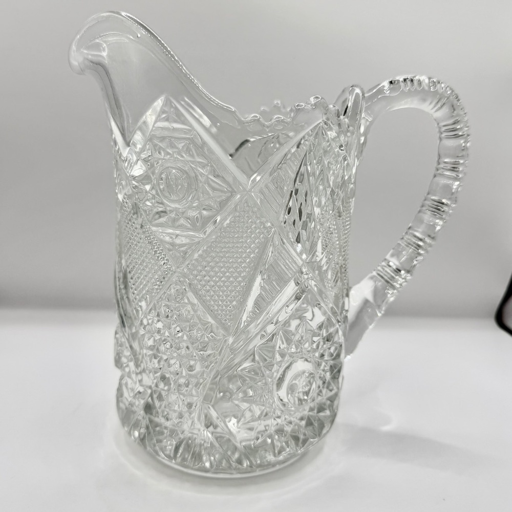 ANTIQUE EAPG Water Pitcher IMPERIAL STAR & FILE Pattern Pressed Glass‎ 1916